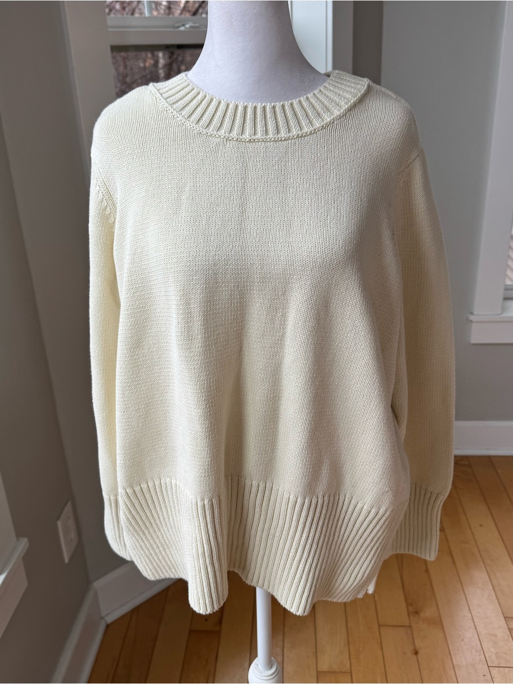 Peace Love World Ivory 100% Cotton Oversized Crewneck Sweater Size Large